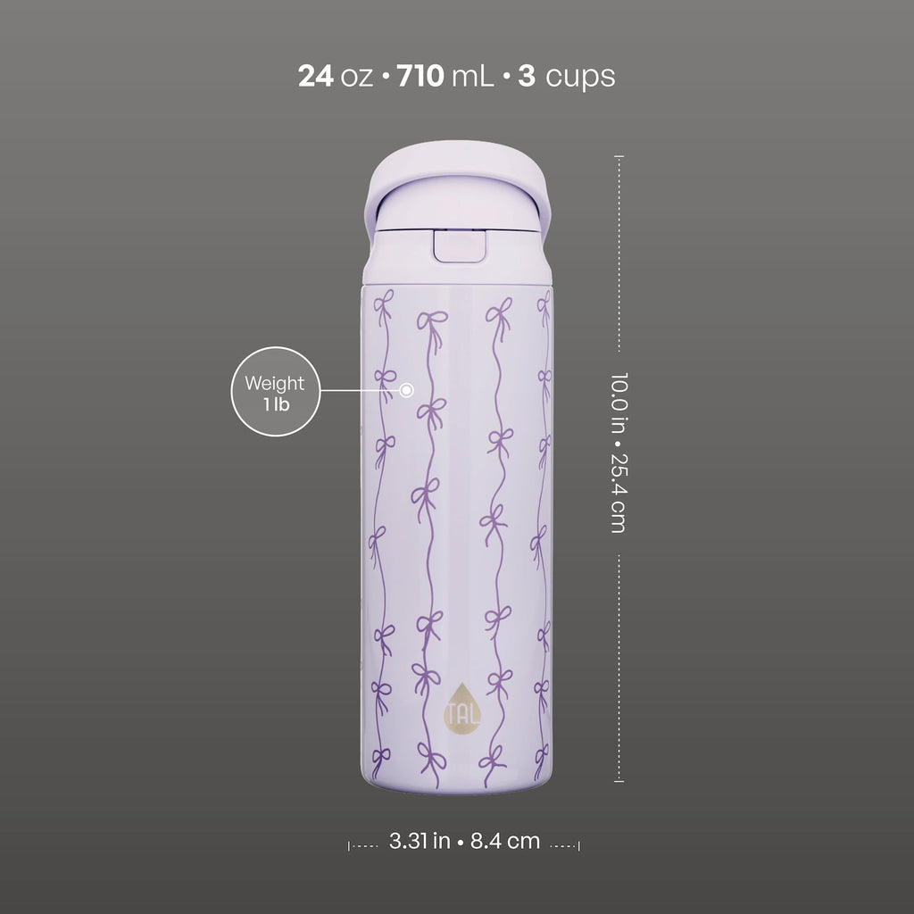 Stainless Steel Water Bottle, 24oz 2-in-1 Straw & Chug Lid, Purple Bows - Image 6