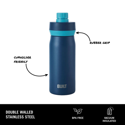 16 oz Stainless Steel Kids Water Bottle with Leakproof Flip-Top Chug Lid, Dark Blue - Image 2