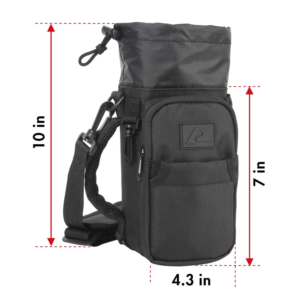 32-40 fl oz Water Bottle Sling with Shoulder Strap and Front Zipper Pocket, Black - Image 3