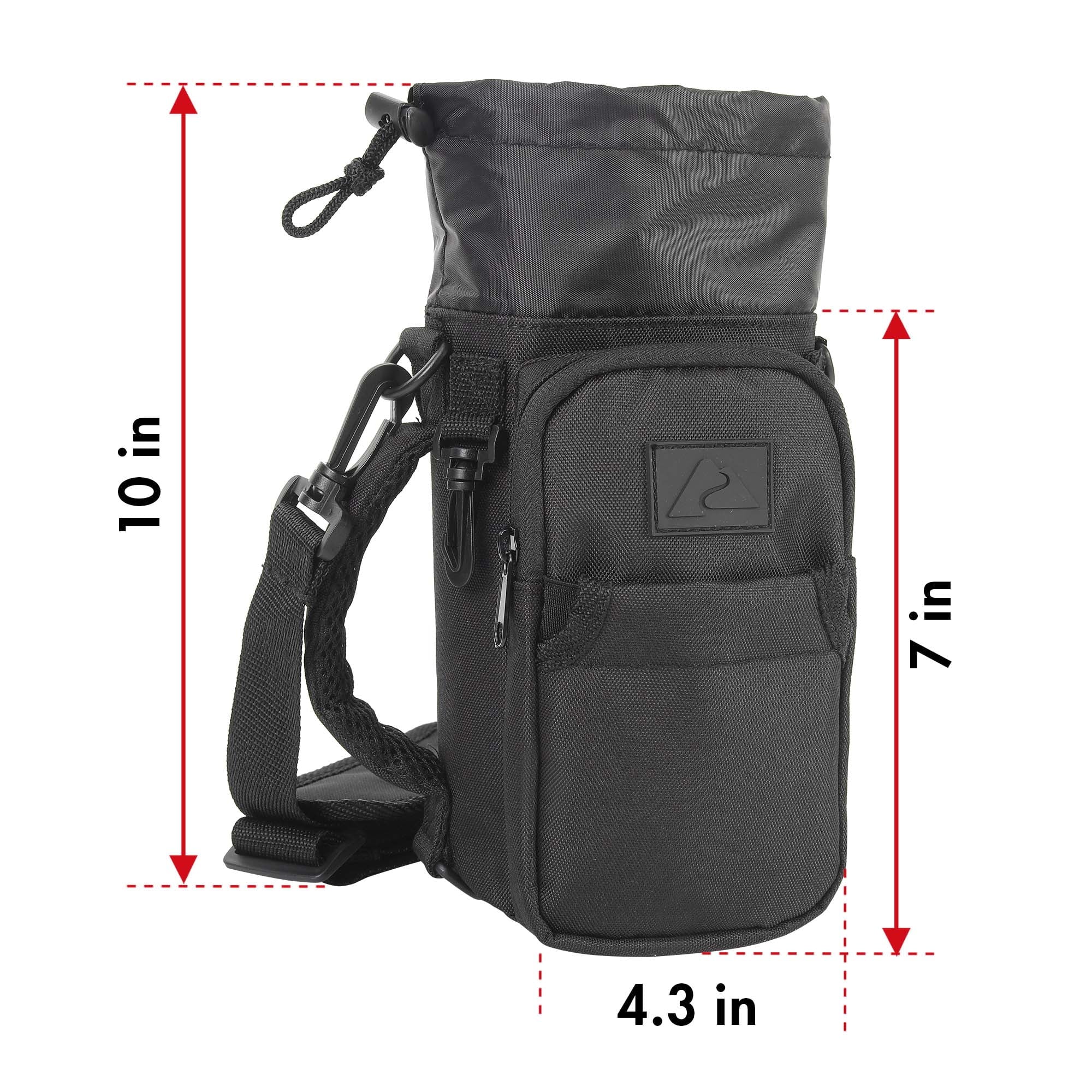32-40 fl oz Water Bottle Sling with Shoulder Strap and Front Zipper Pocket, Black - Image 3