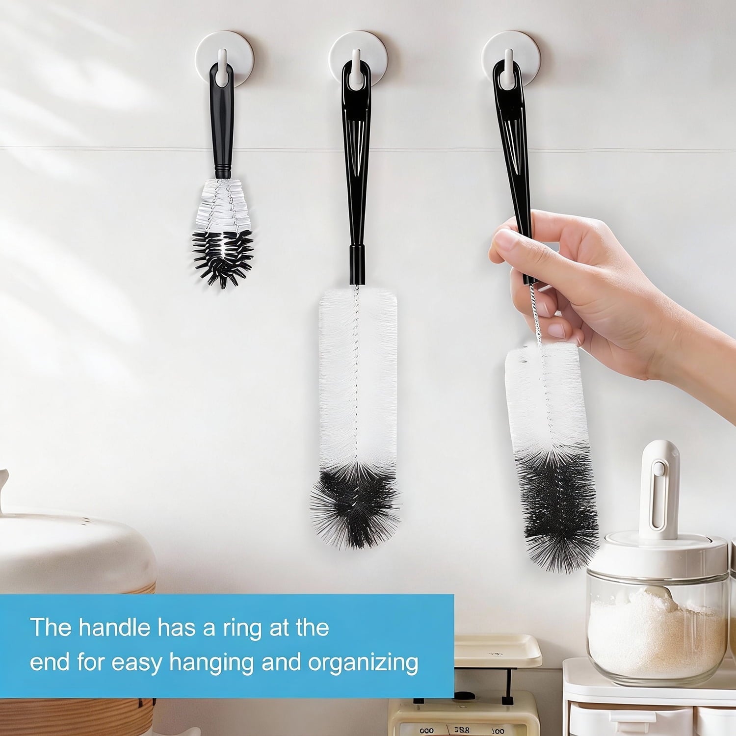 5Pcs Cleaning Brush Set, Reusable Pipe Cleaner , Small for Cleaning Narrow Neck Water s Jars Teapot (White&Black) - Image 3