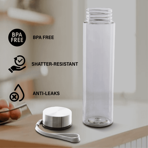 18 oz Plastic Clear Water Bottle Stainless Steel Screw Cap Lid with Strap, 1 Each Included - Image 2