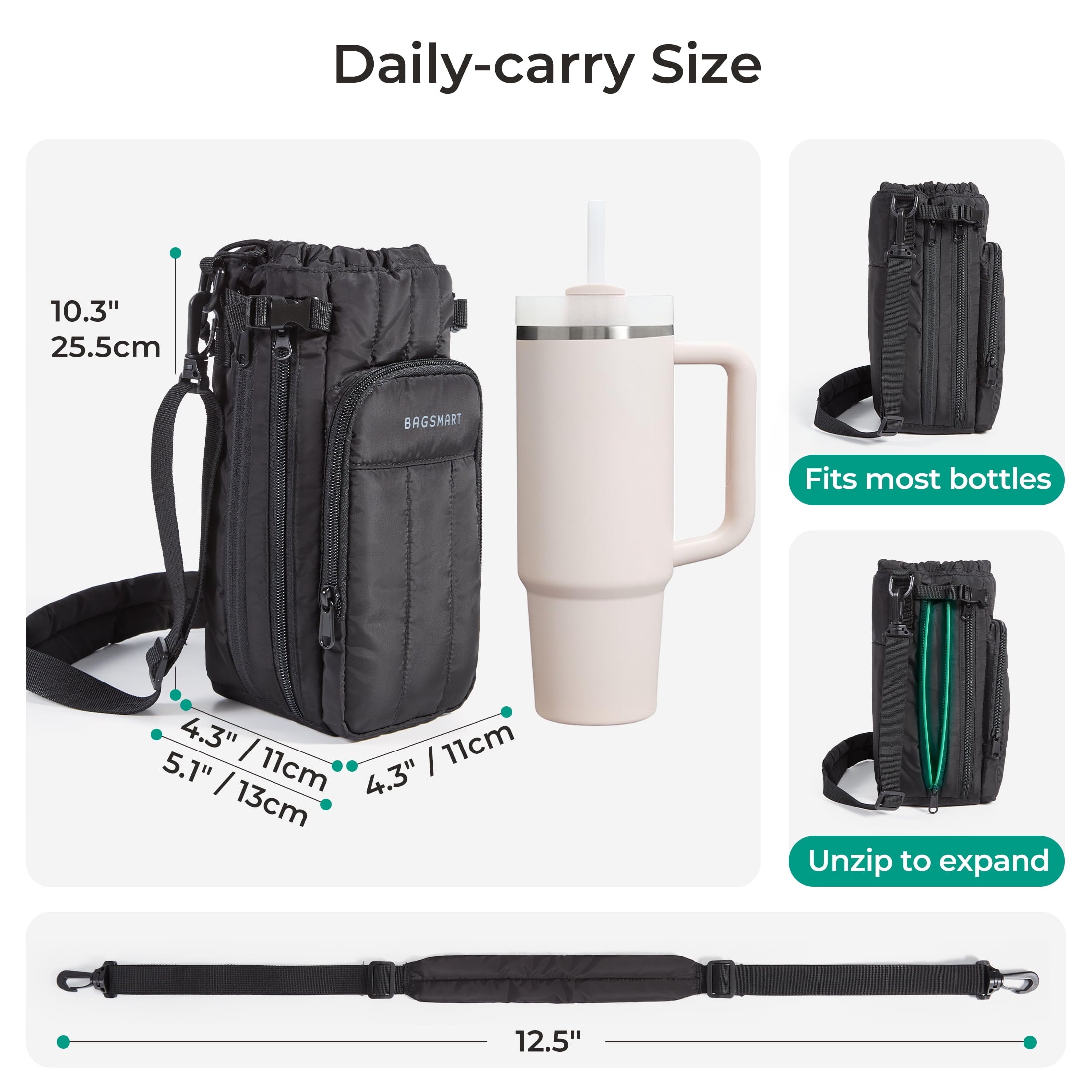 Water Bottle Carrier Bag for 32 oz to over 64 oz, Crossbody Water Bottle Holder with Adjustable Shoulder Hand Strap, ... - Image 5