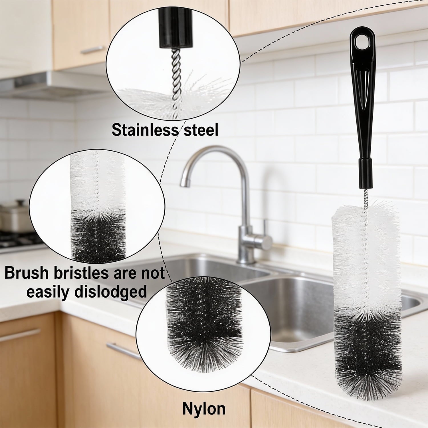5Pcs Cleaning Brush Set, Reusable Pipe Cleaner , Small for Cleaning Narrow Neck Water s Jars Teapot (White&Black) - Image 2