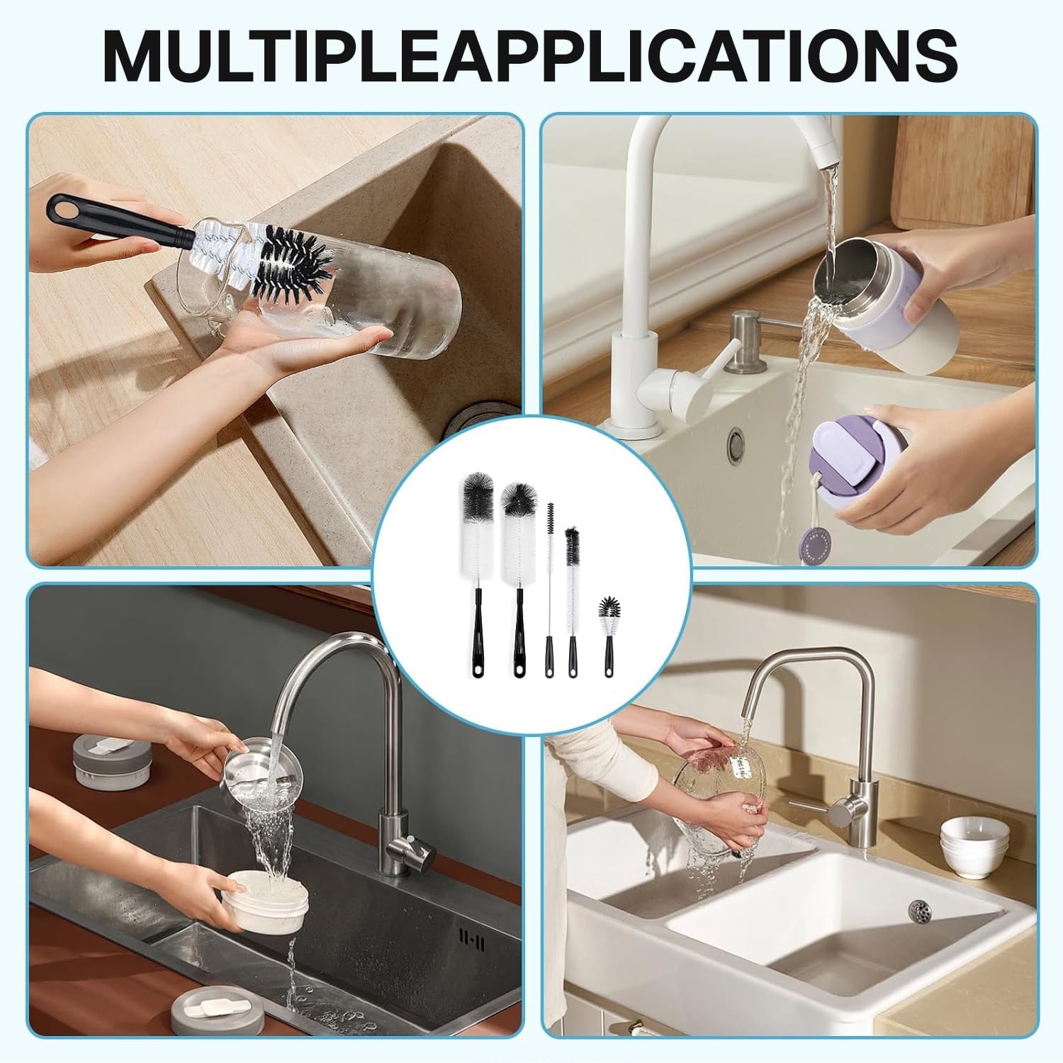 5Pcs Cleaning Brush Set, Reusable Pipe Cleaner , Small for Cleaning Narrow Neck Water s Jars Teapot (White&Black) - Image 6