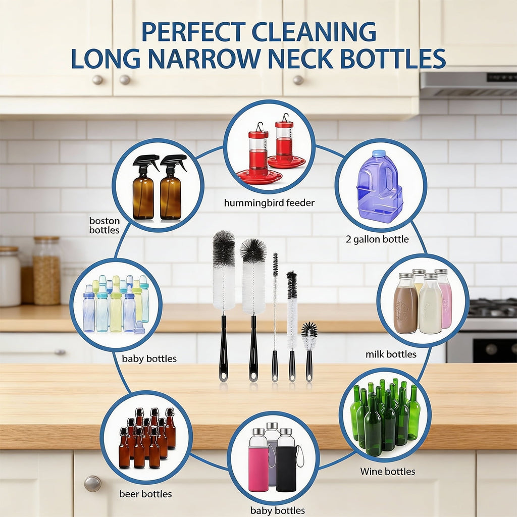 5Pcs Cleaning Brush Set, Reusable Pipe Cleaner , Small for Cleaning Narrow Neck Water s Jars Teapot (White&Black) - Image 5