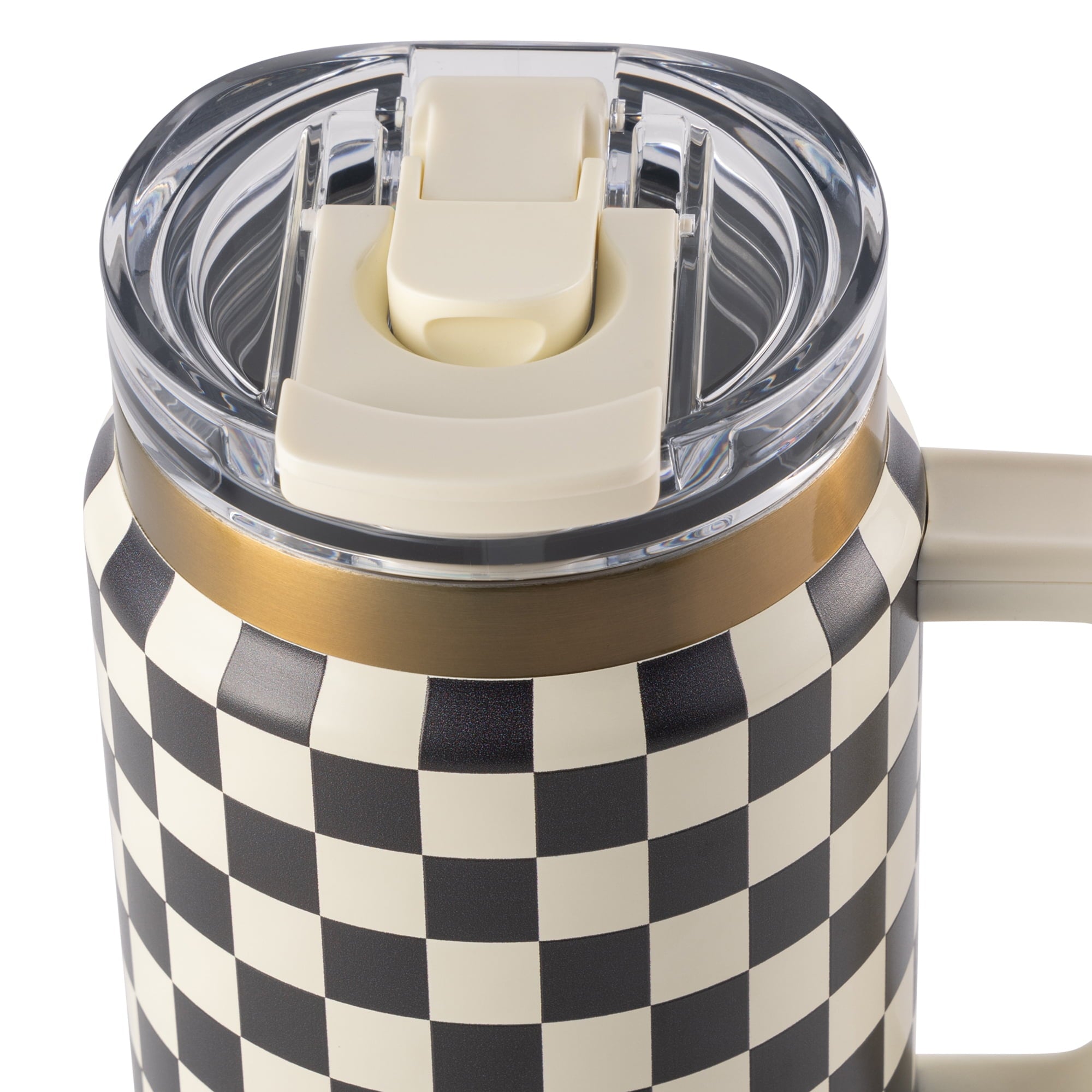 32 fl oz Stainless Steel Luna Tumbler with Handle and Dual Straw Lid, Cream & Black Check - Image 2