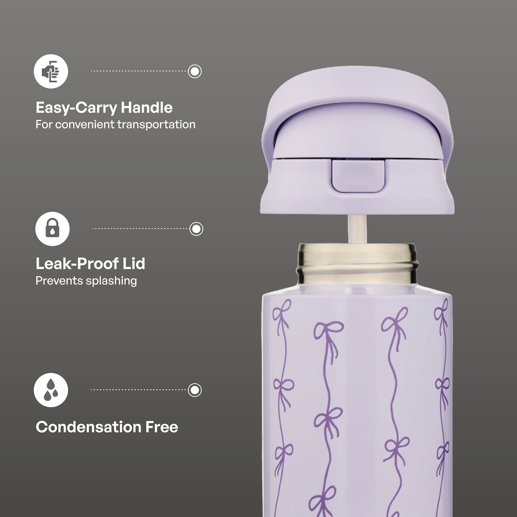 Stainless Steel Water Bottle, 24oz 2-in-1 Straw & Chug Lid, Purple Bows - Image 4