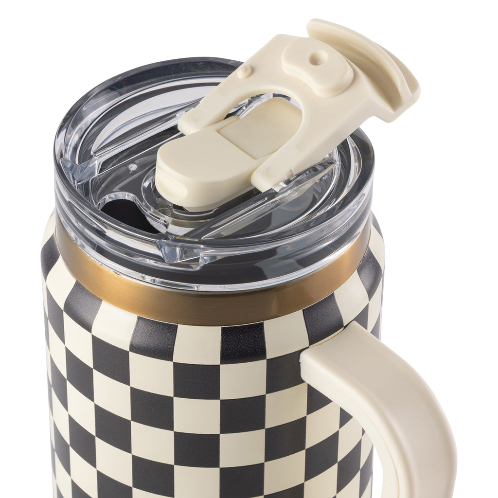 32 fl oz Stainless Steel Luna Tumbler with Handle and Dual Straw Lid, Cream & Black Check - Image 5
