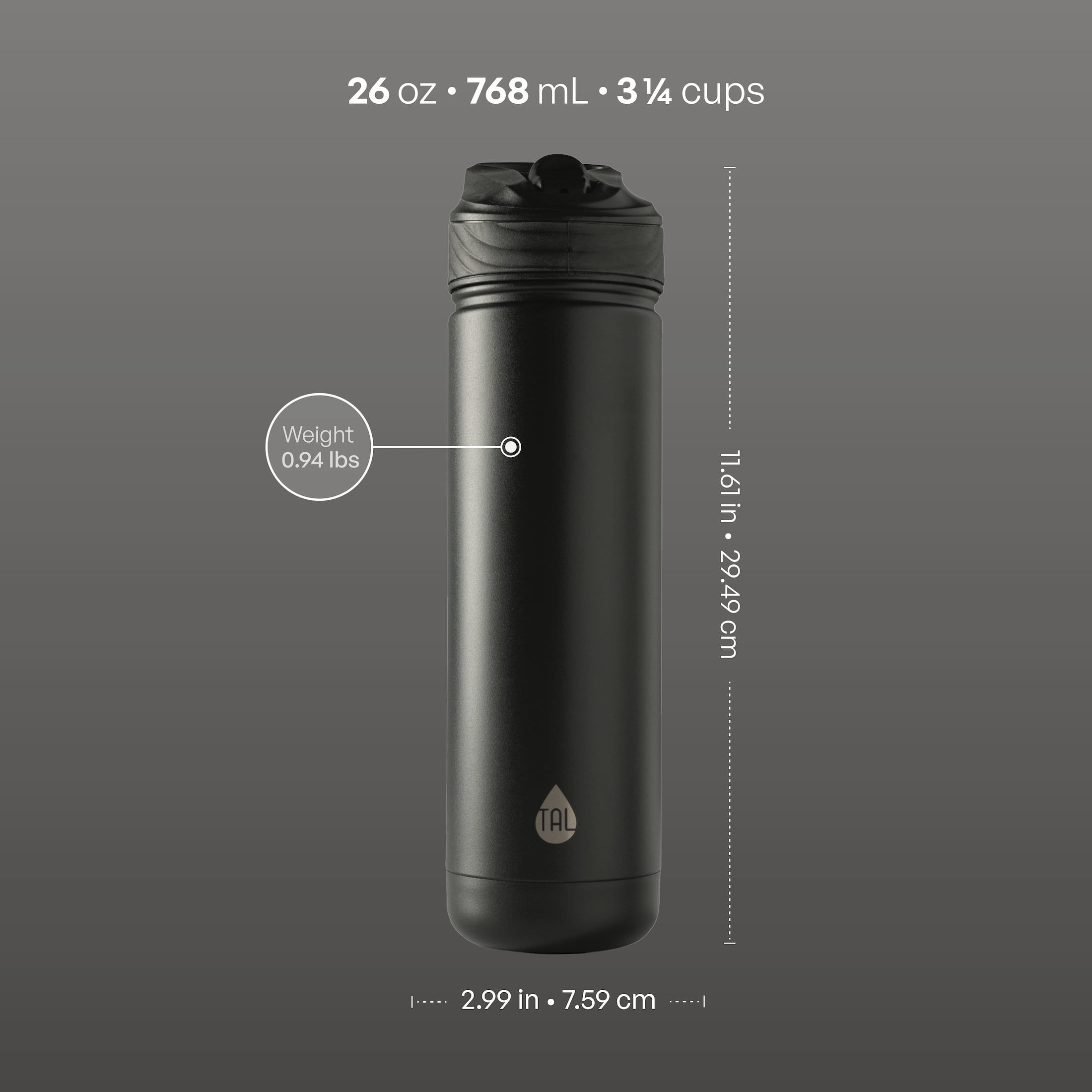 26oz Stainless Steel Ranger Water Bottle with Easy Sip Straw, Black - Image 4