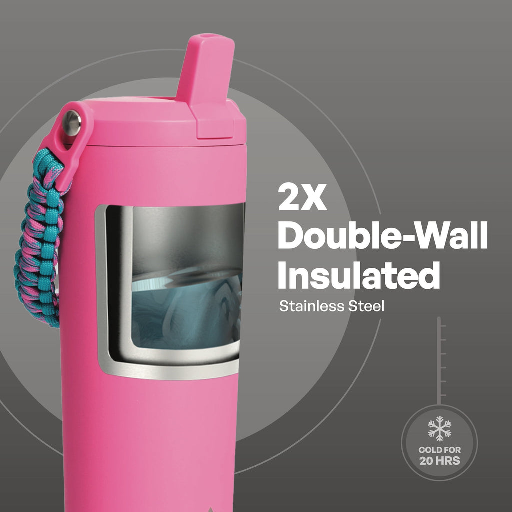24oz Stainless Steel Hudson Paracord Handle Water Bottle, Pink - Image 4