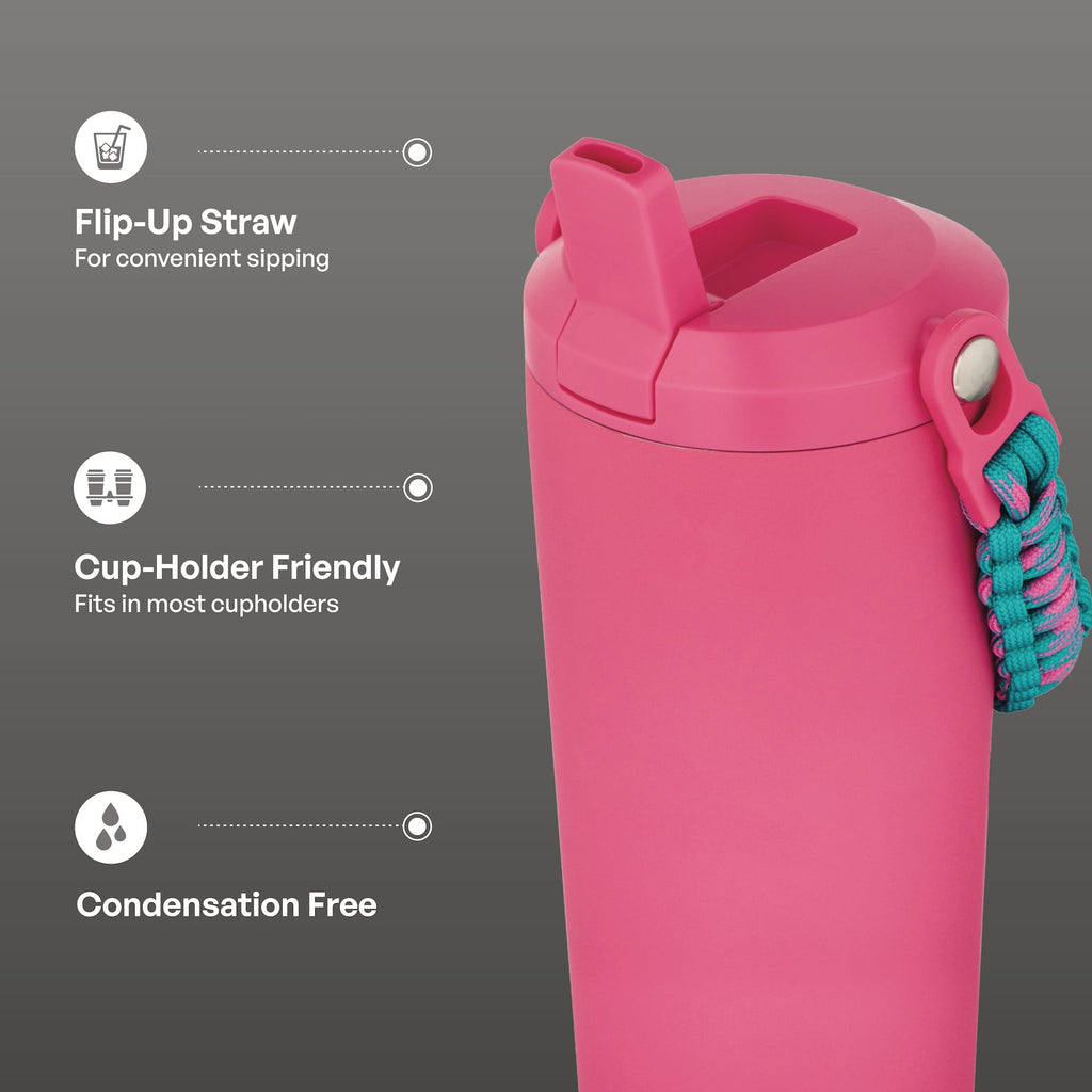 24oz Stainless Steel Hudson Paracord Handle Water Bottle, Pink - Image 2