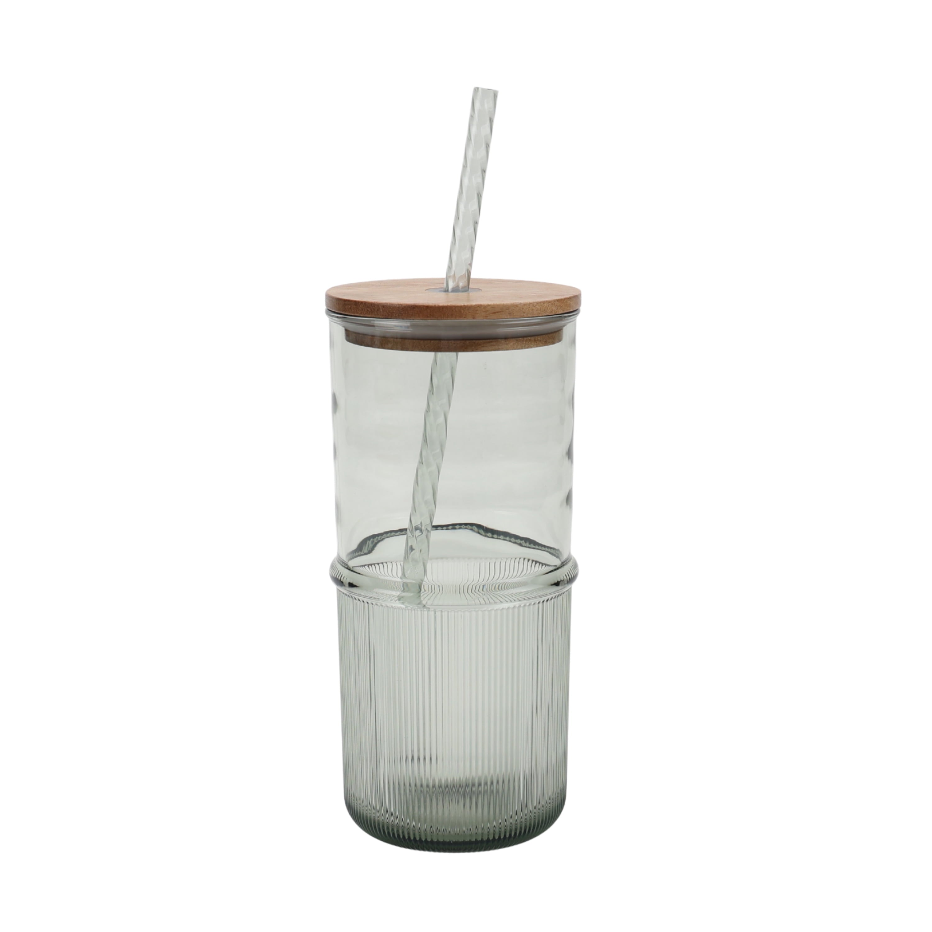 22-Ounce Green Ribbed Tritan Sipper Tumbler with Straw and Acacia Wood Lid
