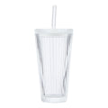 Glass 21oz Tumbler Ribbed with Glass Lid and Straw