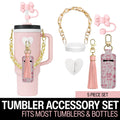 Set with Water Bottle Handle, Straw Topper, Charm Hook & Lip Balm Holder, Pink Pearl