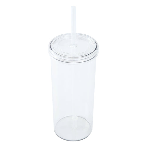 20-ounce Clear Plastic Tumbler with Screw Top Lid and Straw