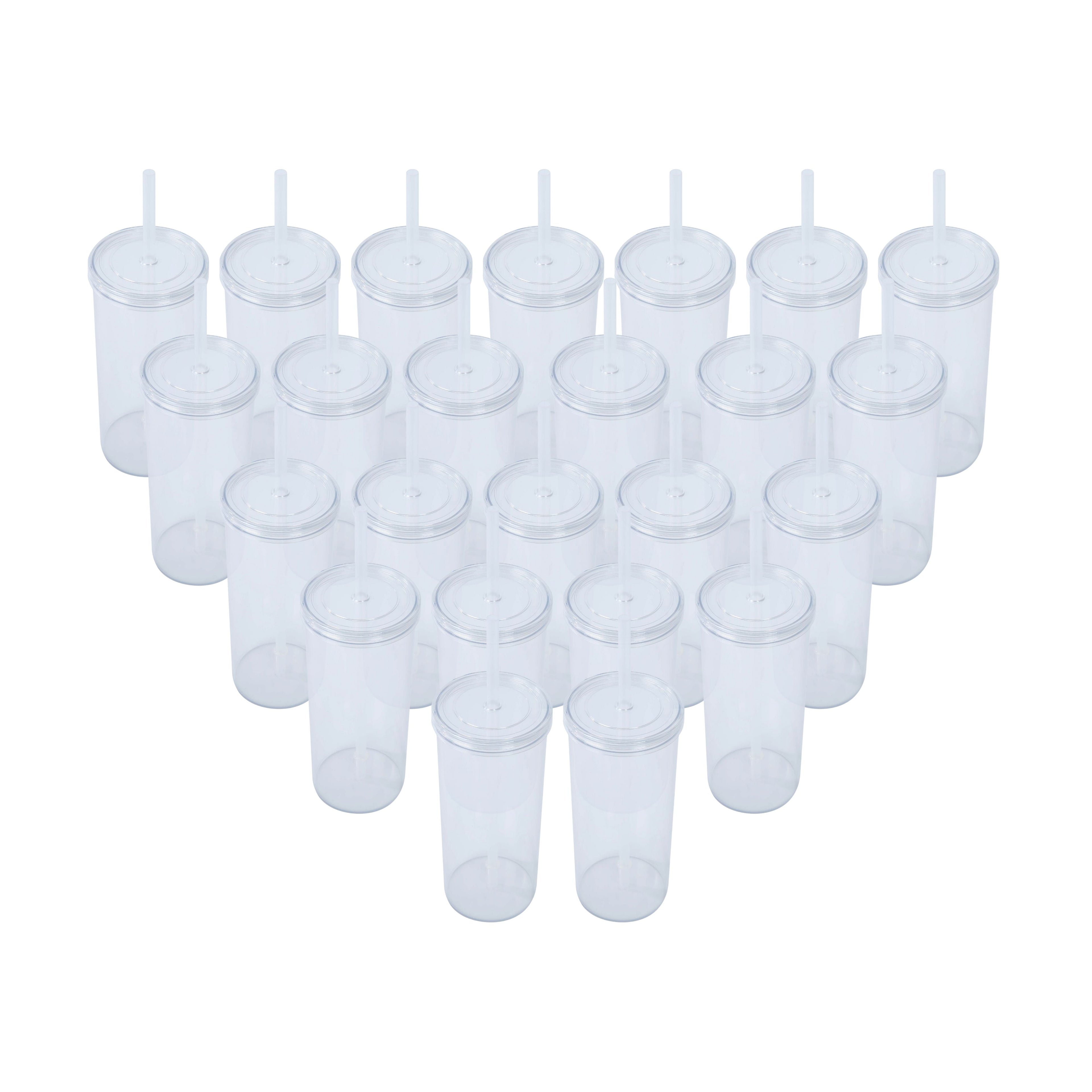 24-Pack 20oz Plastic Tumbler with Screw Top Lid and Straw, Clear