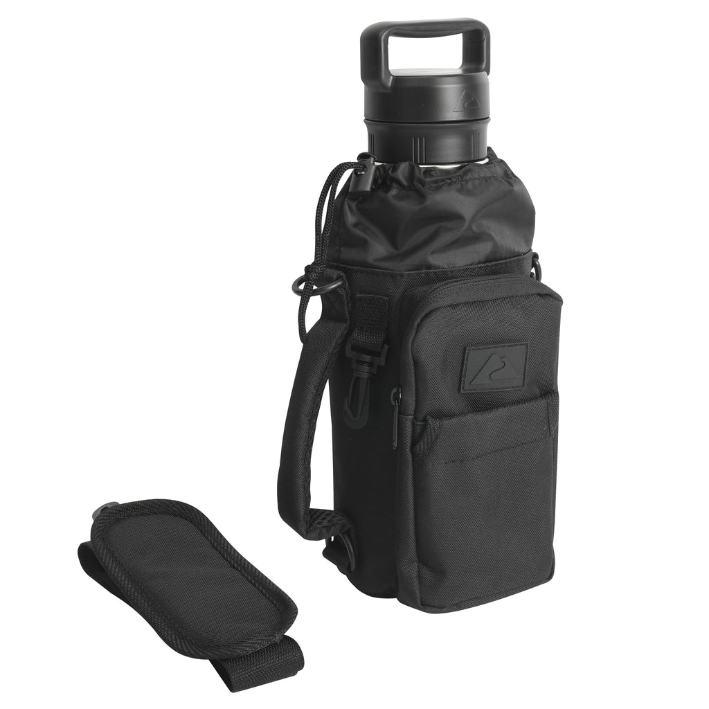 32-40 fl oz Water Bottle Sling with Shoulder Strap and Front Zipper Pocket, Black