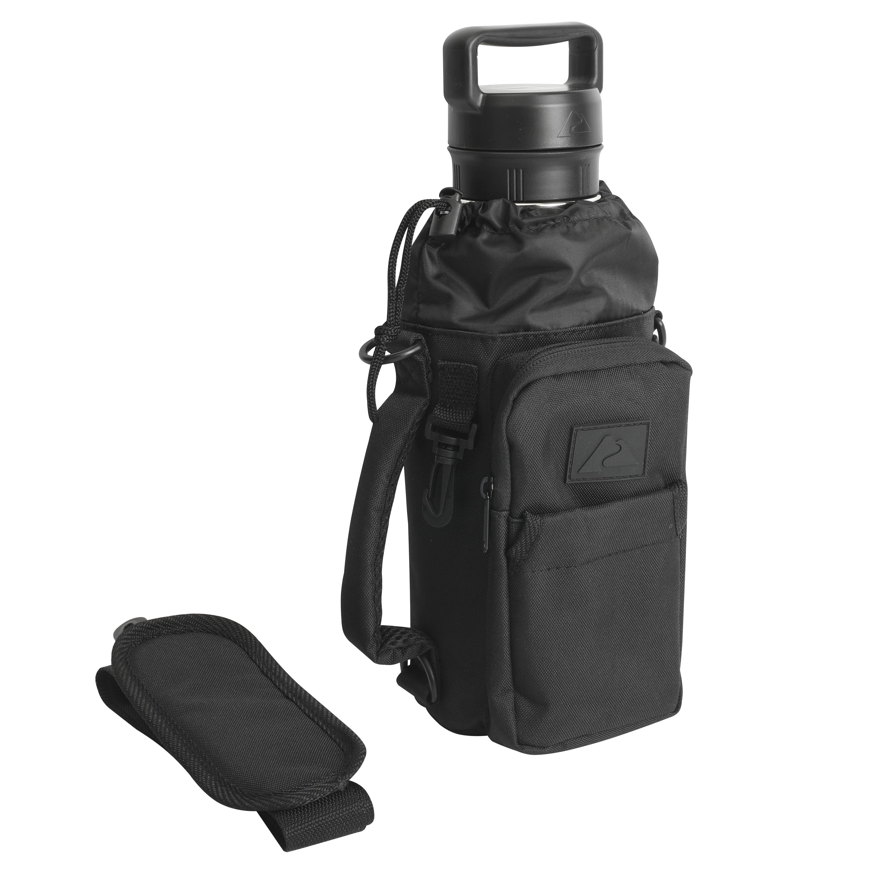 32-40 fl oz Water Bottle Sling with Shoulder Strap and Front Zipper Pocket, Black