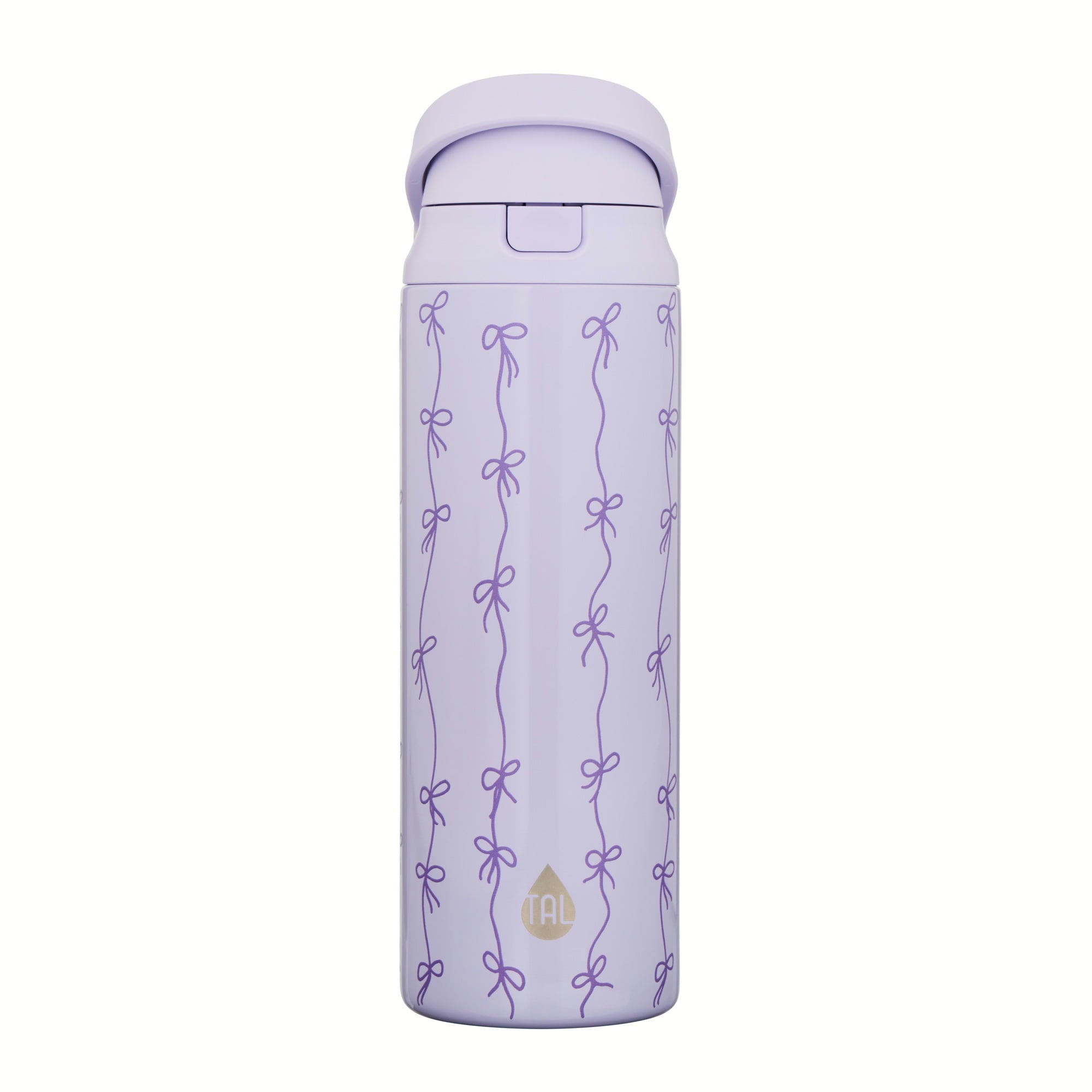 Stainless Steel Water Bottle, 24oz 2-in-1 Straw & Chug Lid, Purple Bows