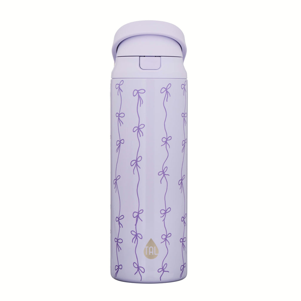 Stainless Steel Water Bottle, 24oz 2-in-1 Straw & Chug Lid, Purple Bows
