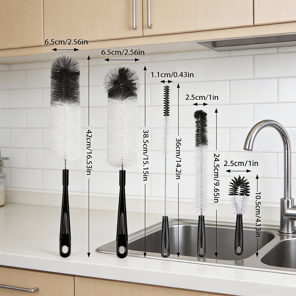 5Pcs Cleaning Brush Set, Reusable Pipe Cleaner , Small for Cleaning Narrow Neck Water s Jars Teapot (White&Black) - Image 4