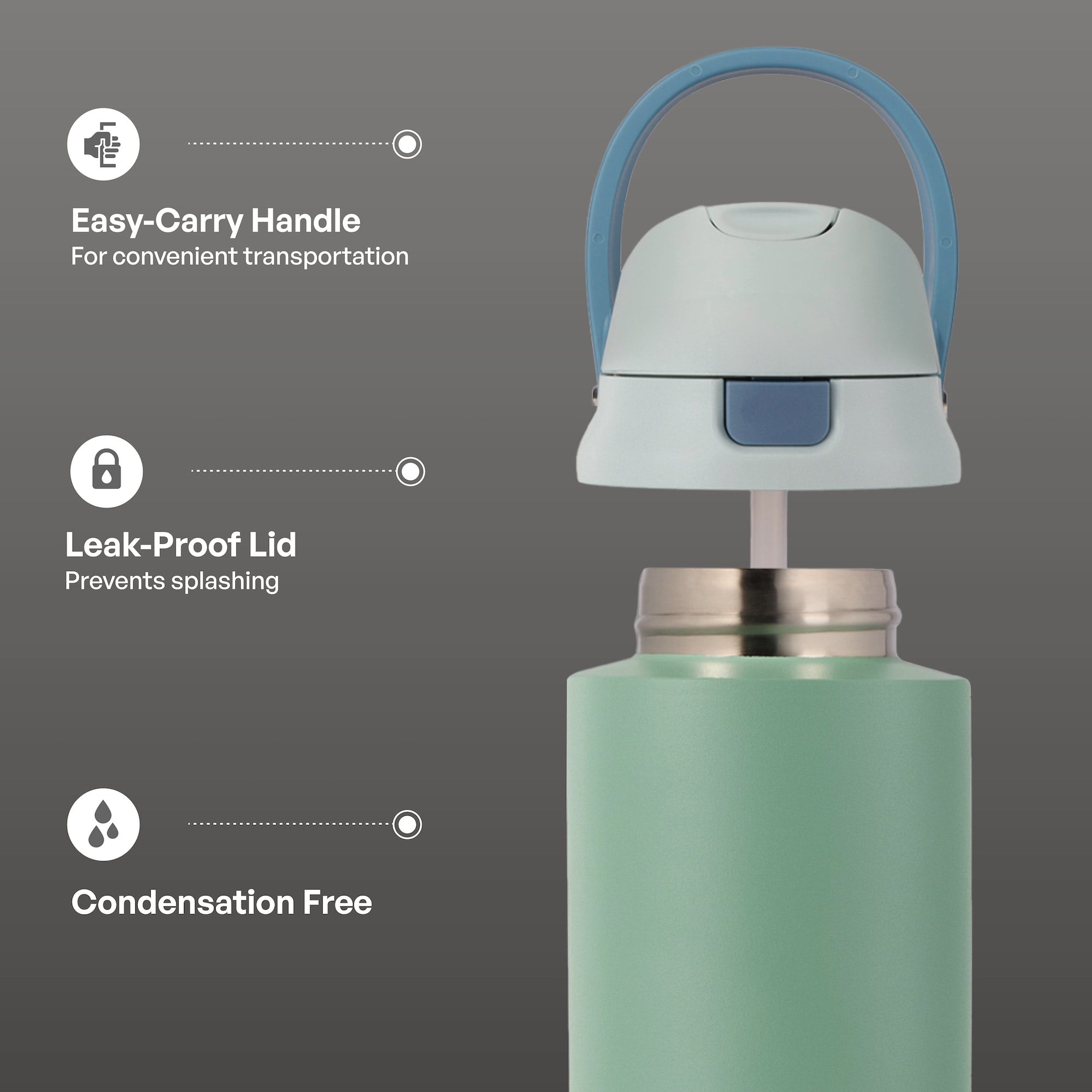 24oz Stainless Steel 2-in-1 Straw and Chug Water Bottle with Push Lid, Sage - Image 4
