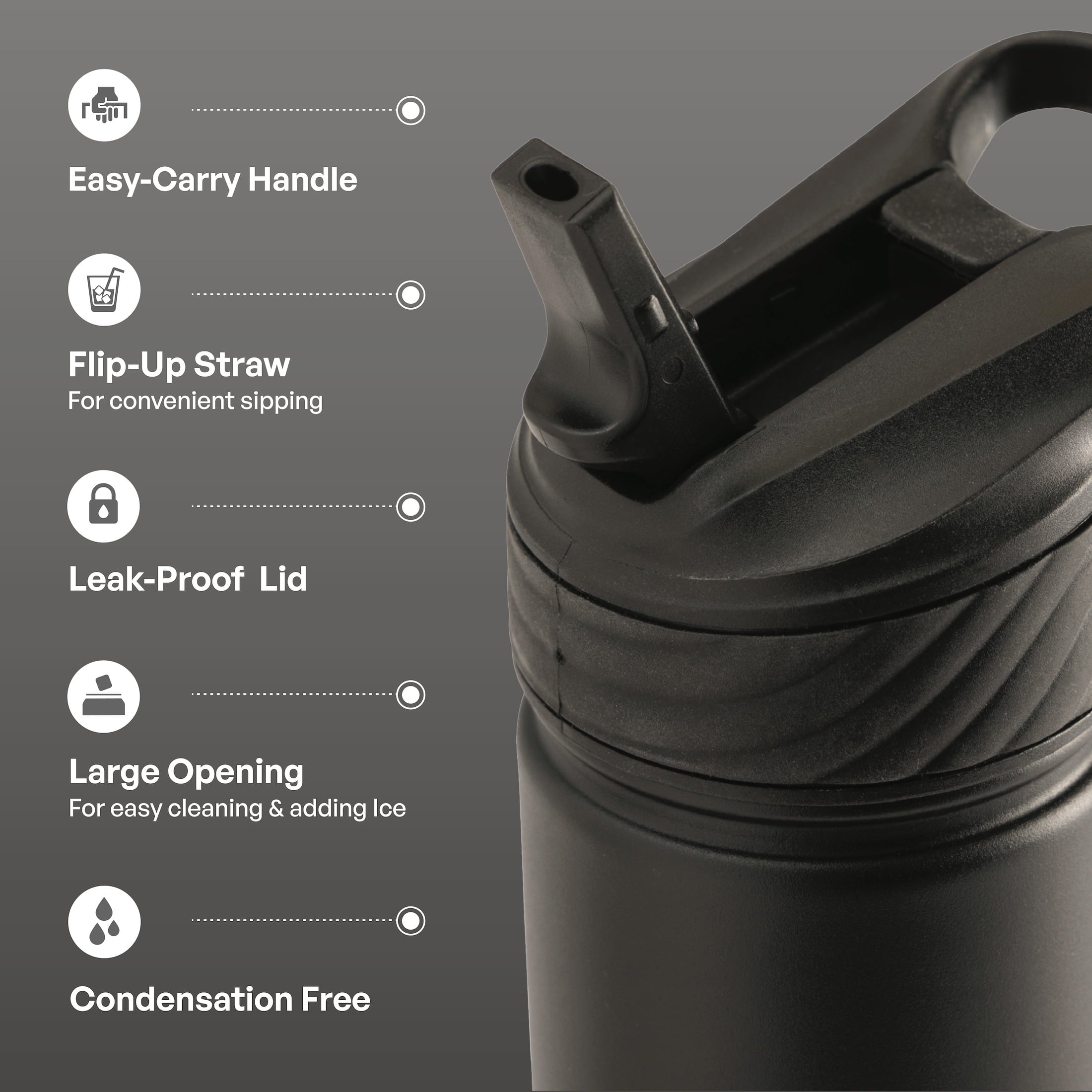 26oz Stainless Steel Ranger Water Bottle with Easy Sip Straw, Black - Image 2