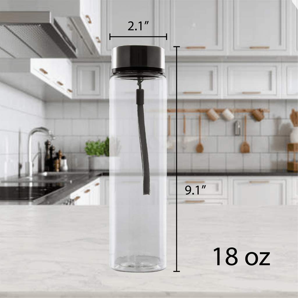 18 oz Plastic Clear Water Bottle Stainless Steel Screw Cap Lid with Strap, 1 Each Included - Image 3