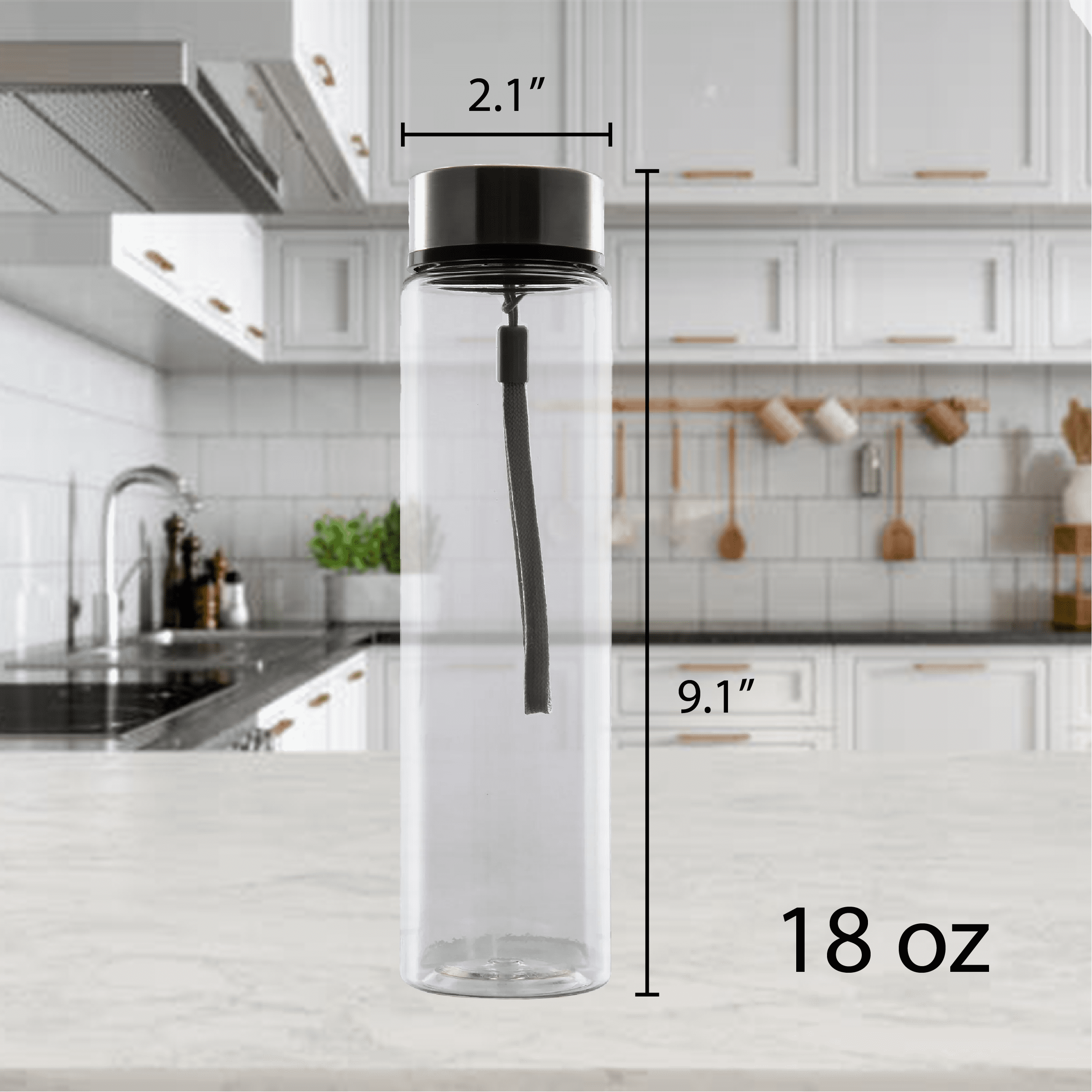 18 oz Plastic Clear Water Bottle Stainless Steel Screw Cap Lid with Strap, 1 Each Included - Image 3