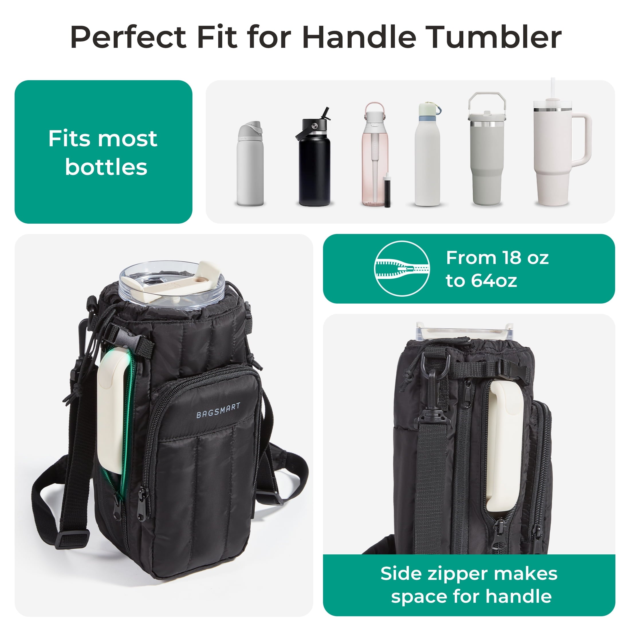 Water Bottle Carrier Bag for 32 oz to over 64 oz, Crossbody Water Bottle Holder with Adjustable Shoulder Hand Strap, ... - Image 4