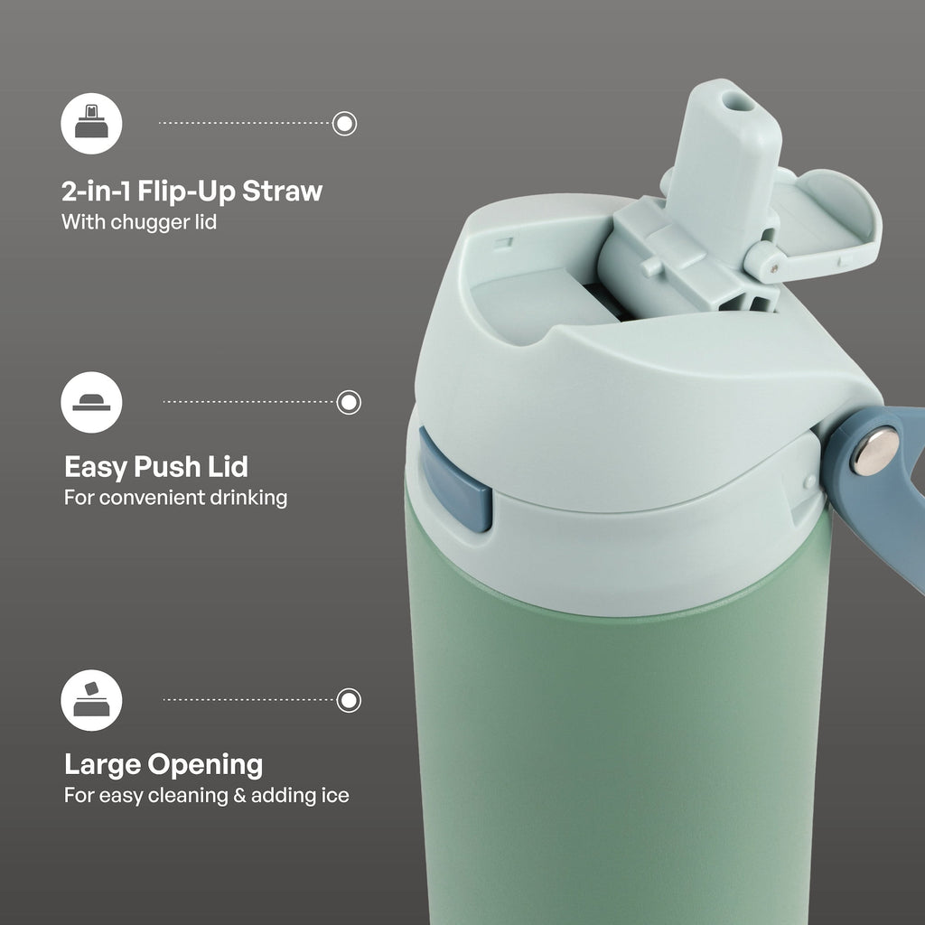 24oz Stainless Steel 2-in-1 Straw and Chug Water Bottle with Push Lid, Sage - Image 3