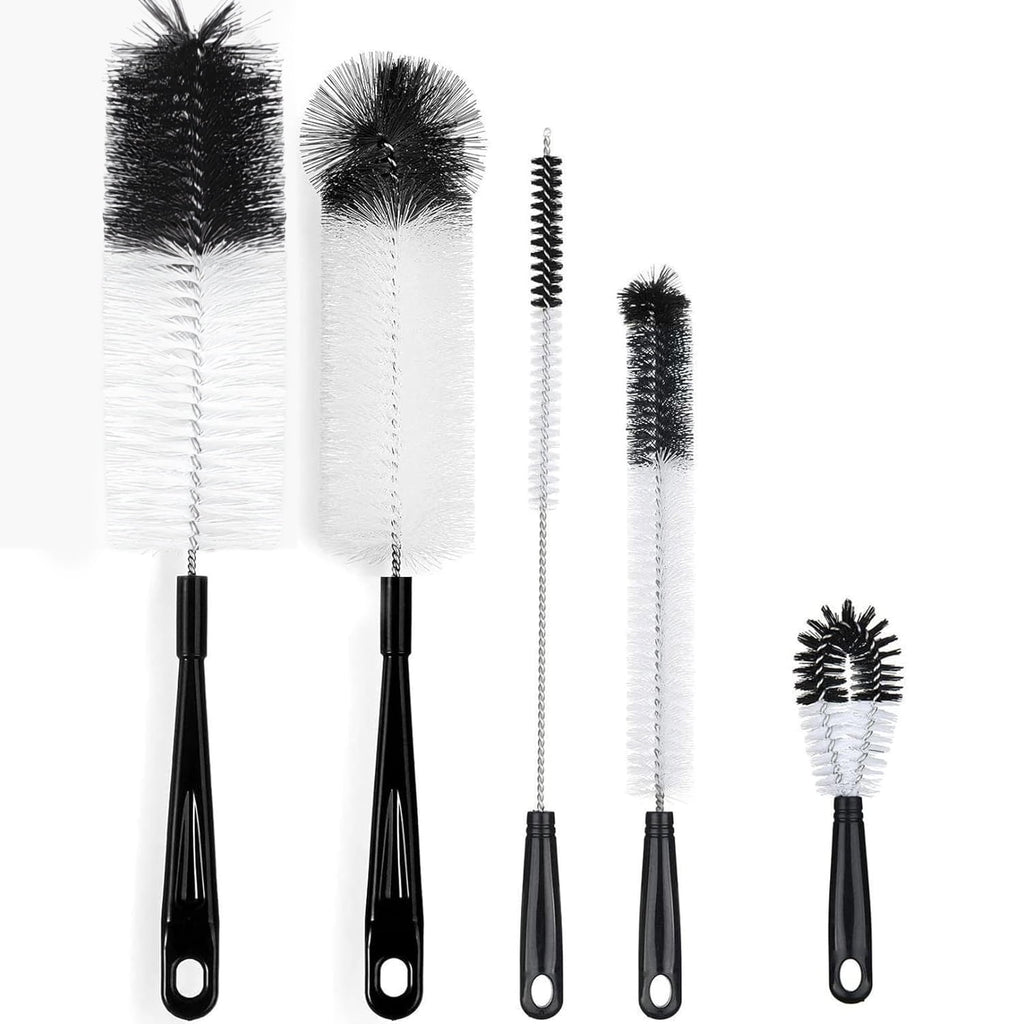 5Pcs Cleaning Brush Set, Reusable Pipe Cleaner , Small for Cleaning Narrow Neck Water s Jars Teapot (White&Black)