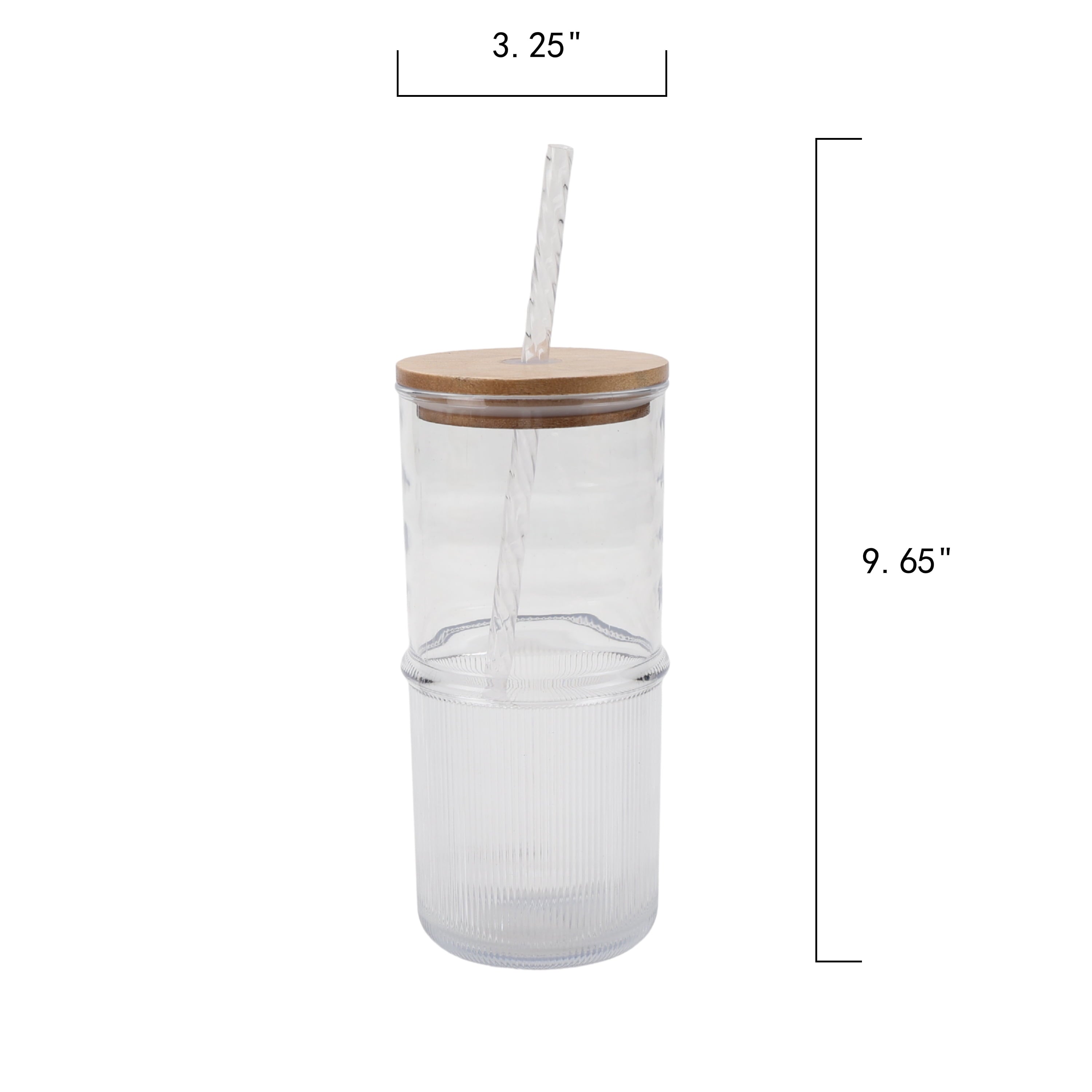 22-Ounce Clear Ribbed Tritan Tumbler with Straw and Acacia Wood Lid - Image 6
