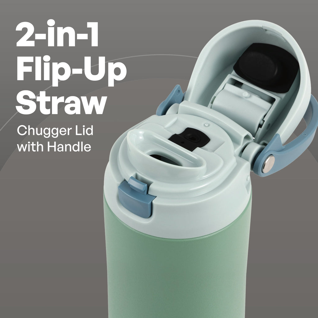 24oz Stainless Steel 2-in-1 Straw and Chug Water Bottle with Push Lid, Sage - Image 2