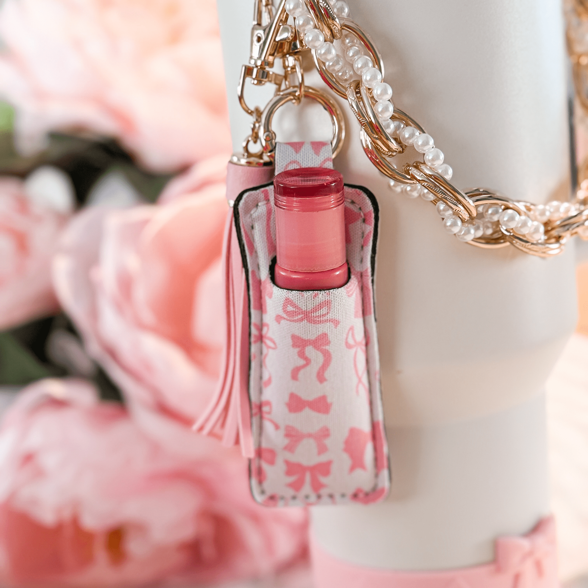 Set with Water Bottle Handle, Straw Topper, Charm Hook & Lip Balm Holder, Pink Pearl - Image 5