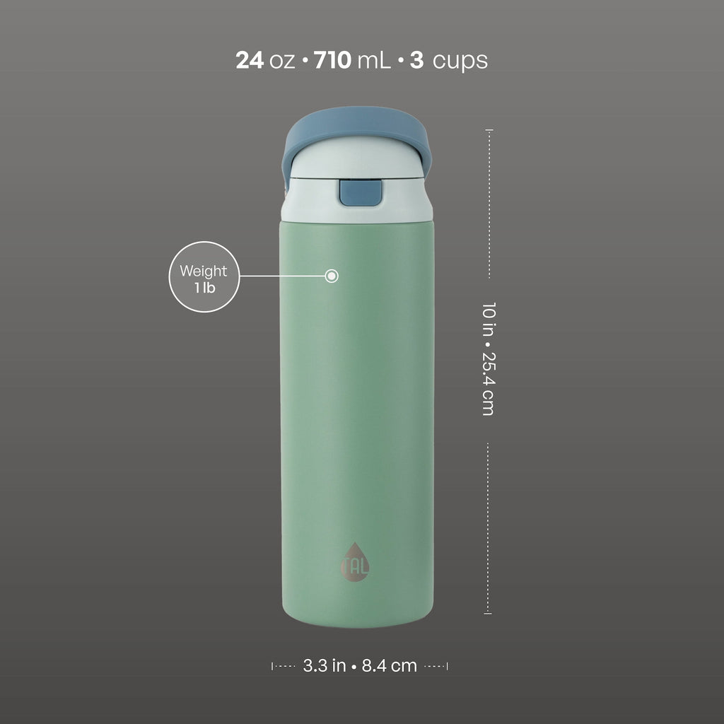 24oz Stainless Steel 2-in-1 Straw and Chug Water Bottle with Push Lid, Sage - Image 6